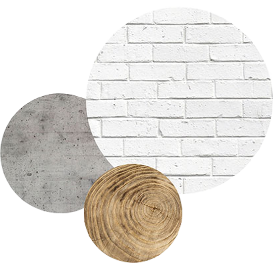 décor brique, béton et bois brut
